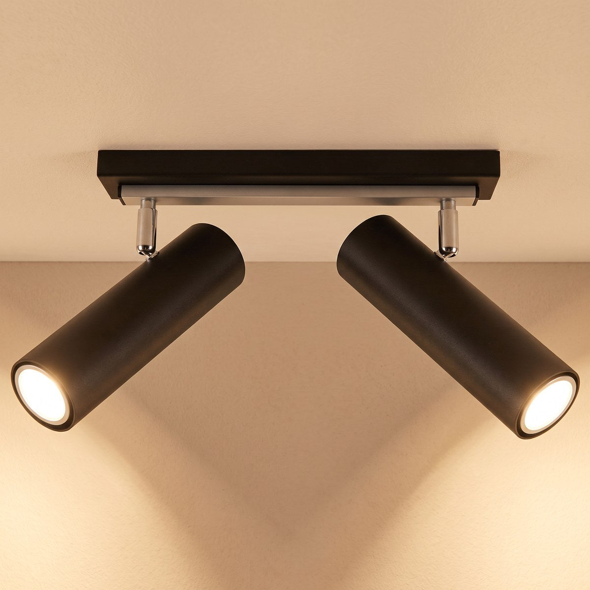 Plafonnier 2 spots cylindres orientables, 2 coloris