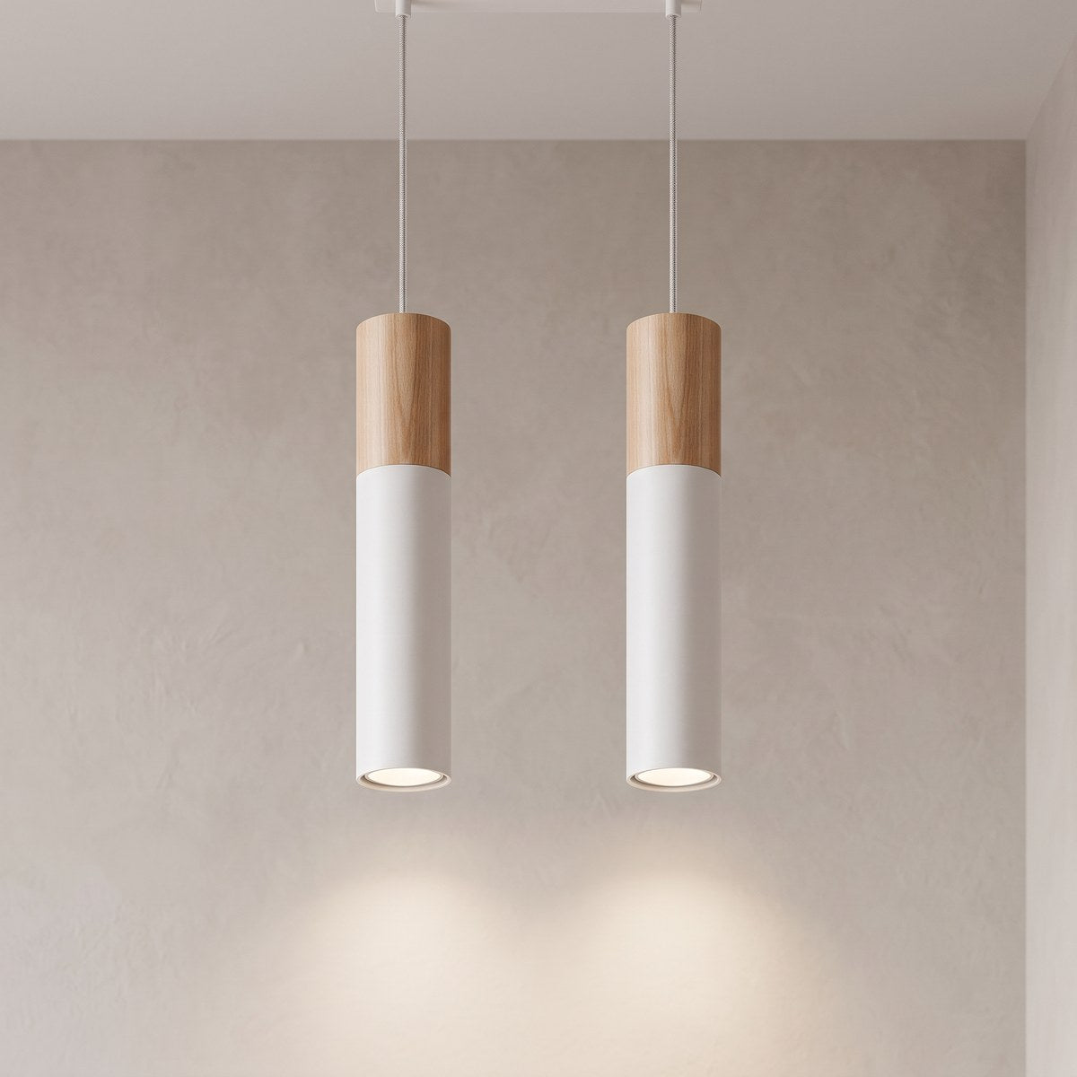 Suspension 2 tubes bois et métal sur barre, 2 coloris