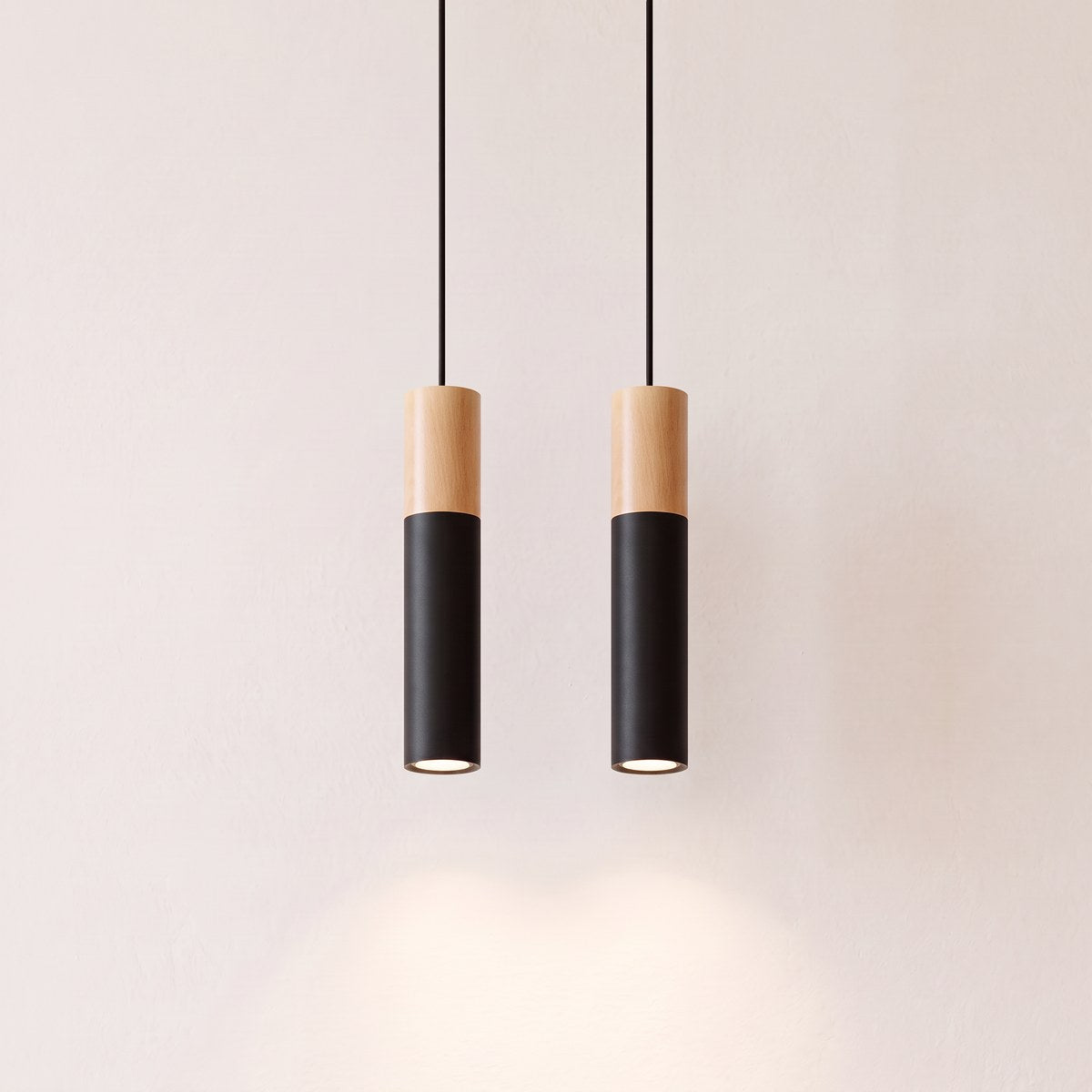 Suspension 2 tubes bois et métal sur barre, 2 coloris
