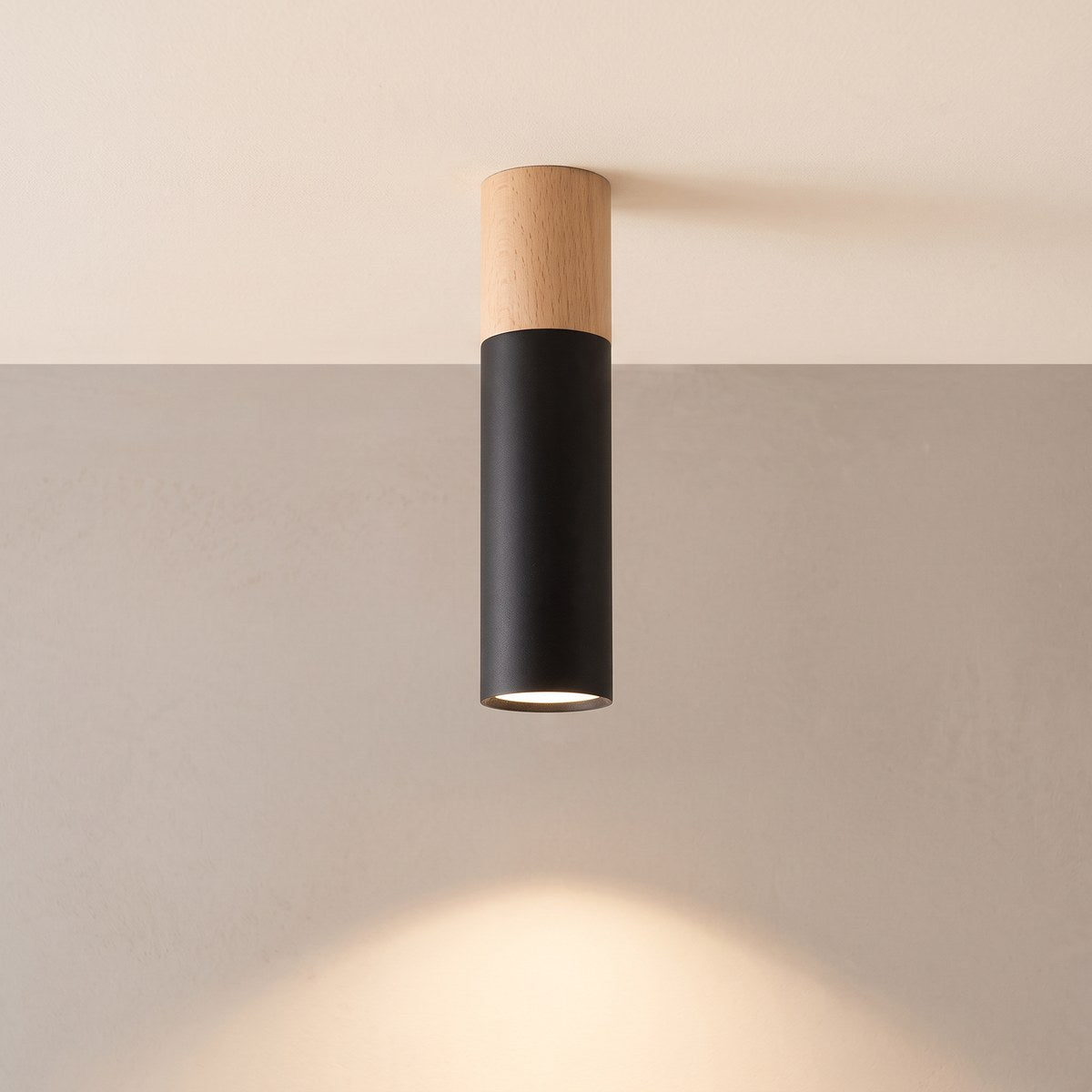 Plafonnier spot tube bois et métal de 30 cm, 2 coloris