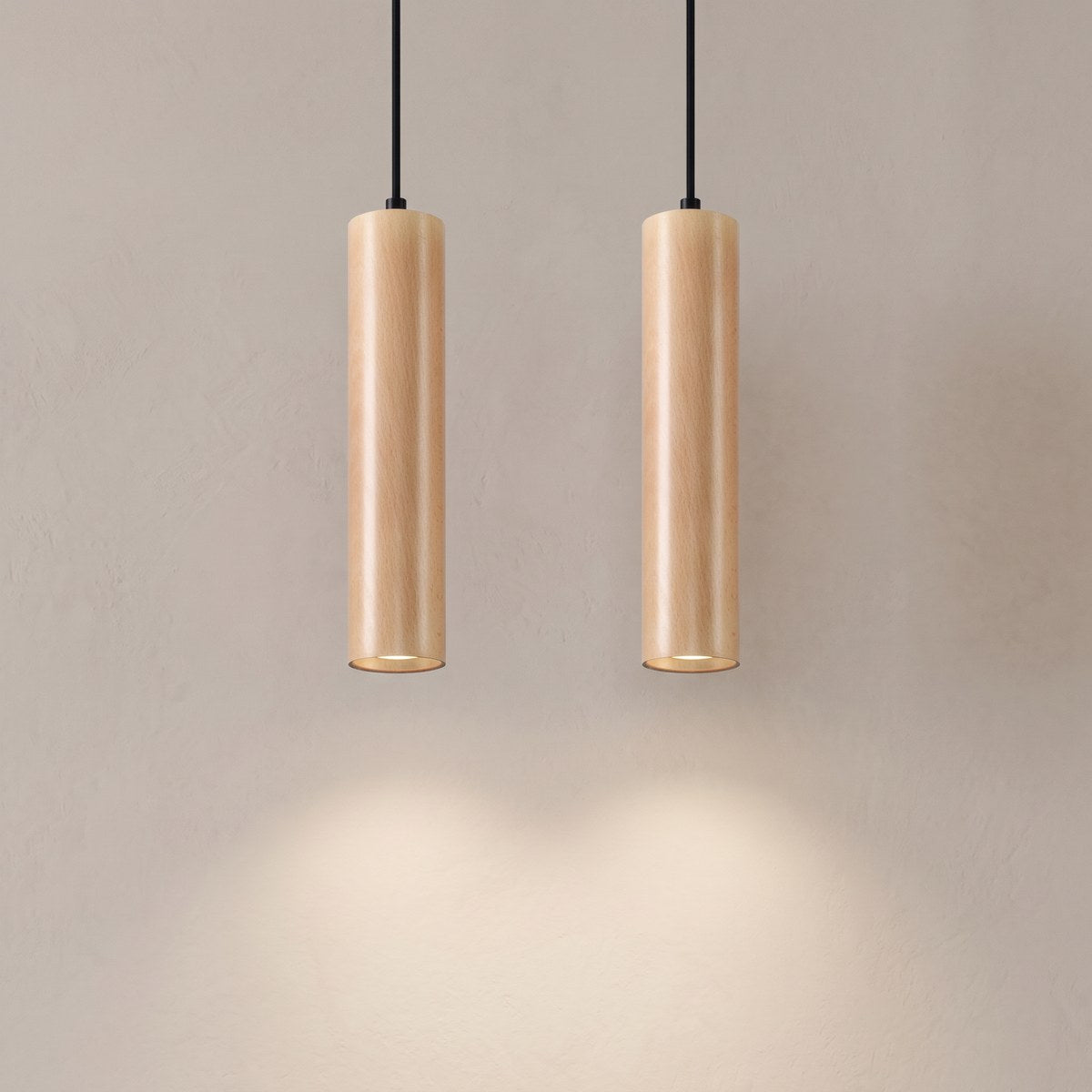 Suspension 2 tubes en bois naturel sur barre