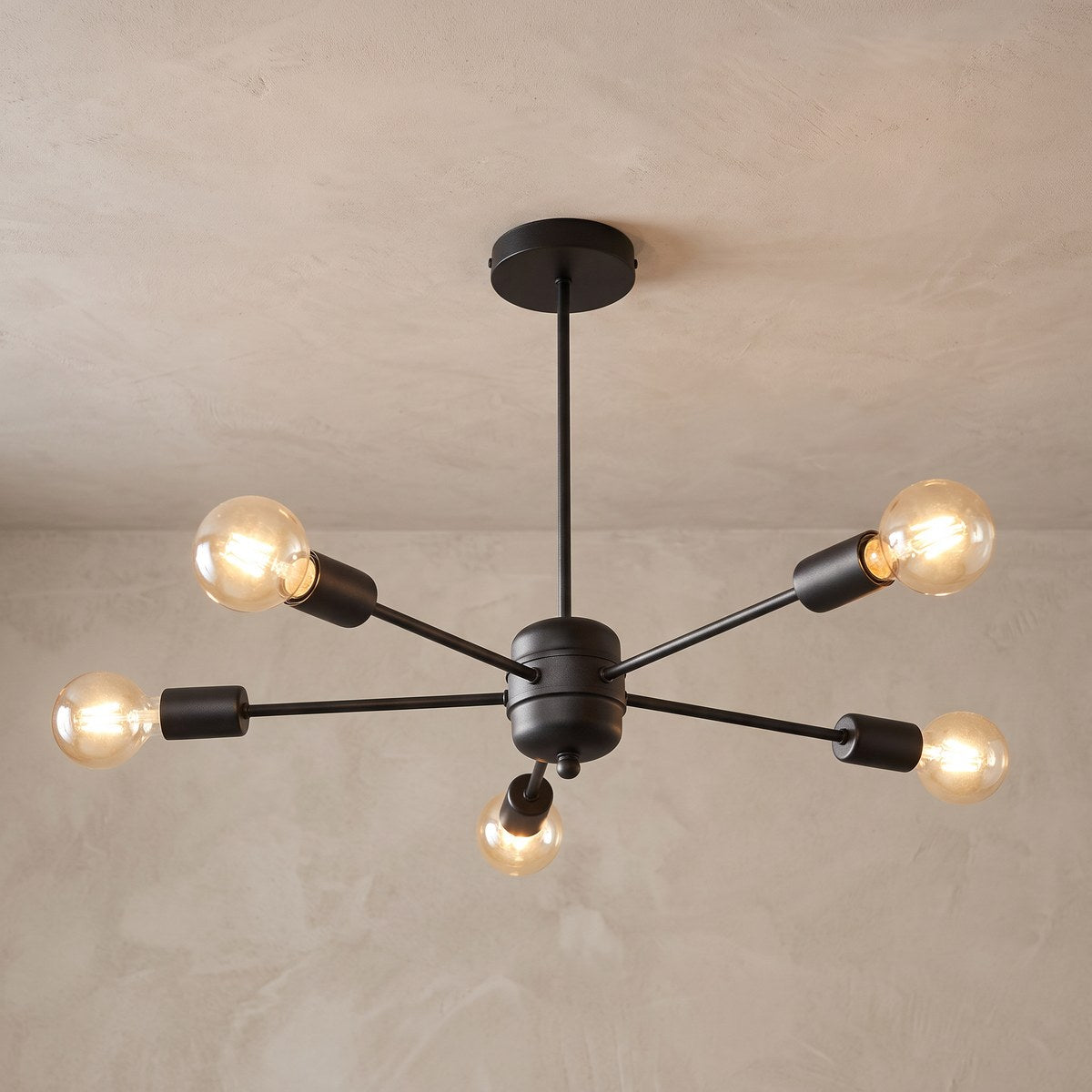 Lustre spoutnik 5 ampoules en métal noir de 66 cm