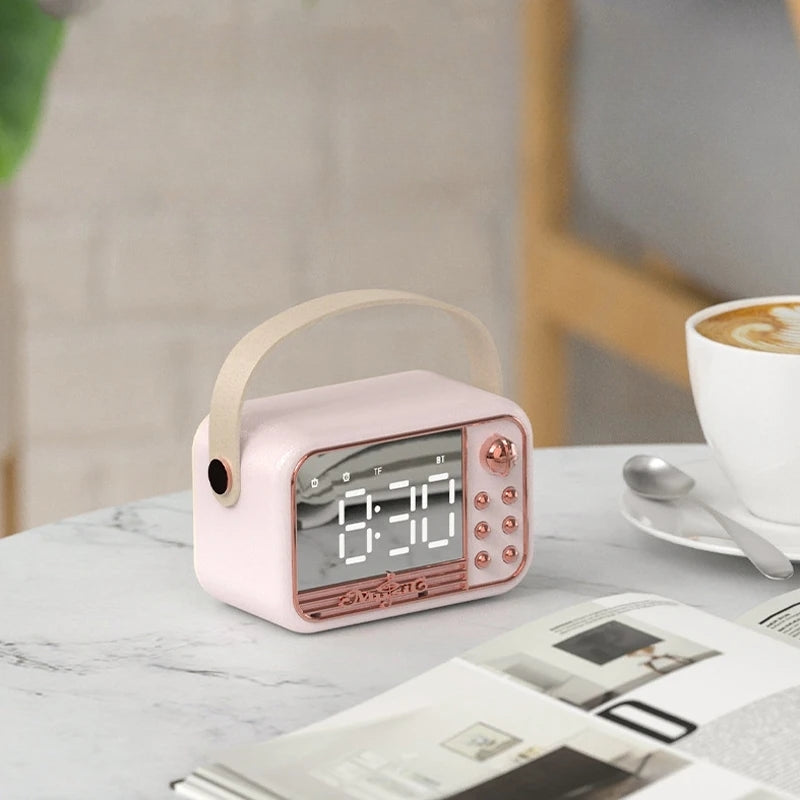 Radio Réveil Ado Design Rétro avec Haut-Parleur Bluetooth et Double Alarme