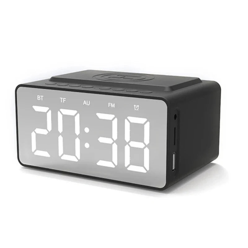 Radio Réveil Design LED avec Chargeur Sans Fil et Haut-Parleur Bluetooth