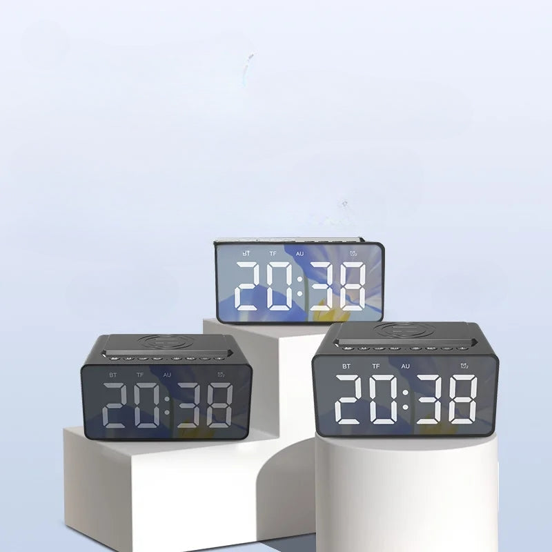 Radio Réveil Design LED avec Chargeur Sans Fil et Haut-Parleur Bluetooth