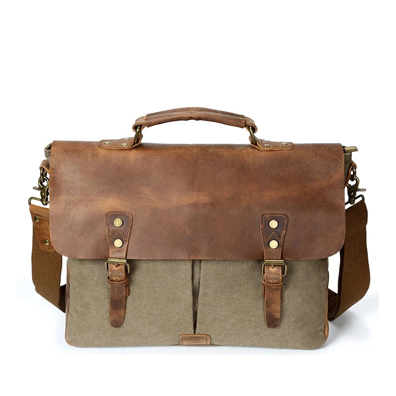 Sac besace homme en toile et cuir, authentique et style rétro