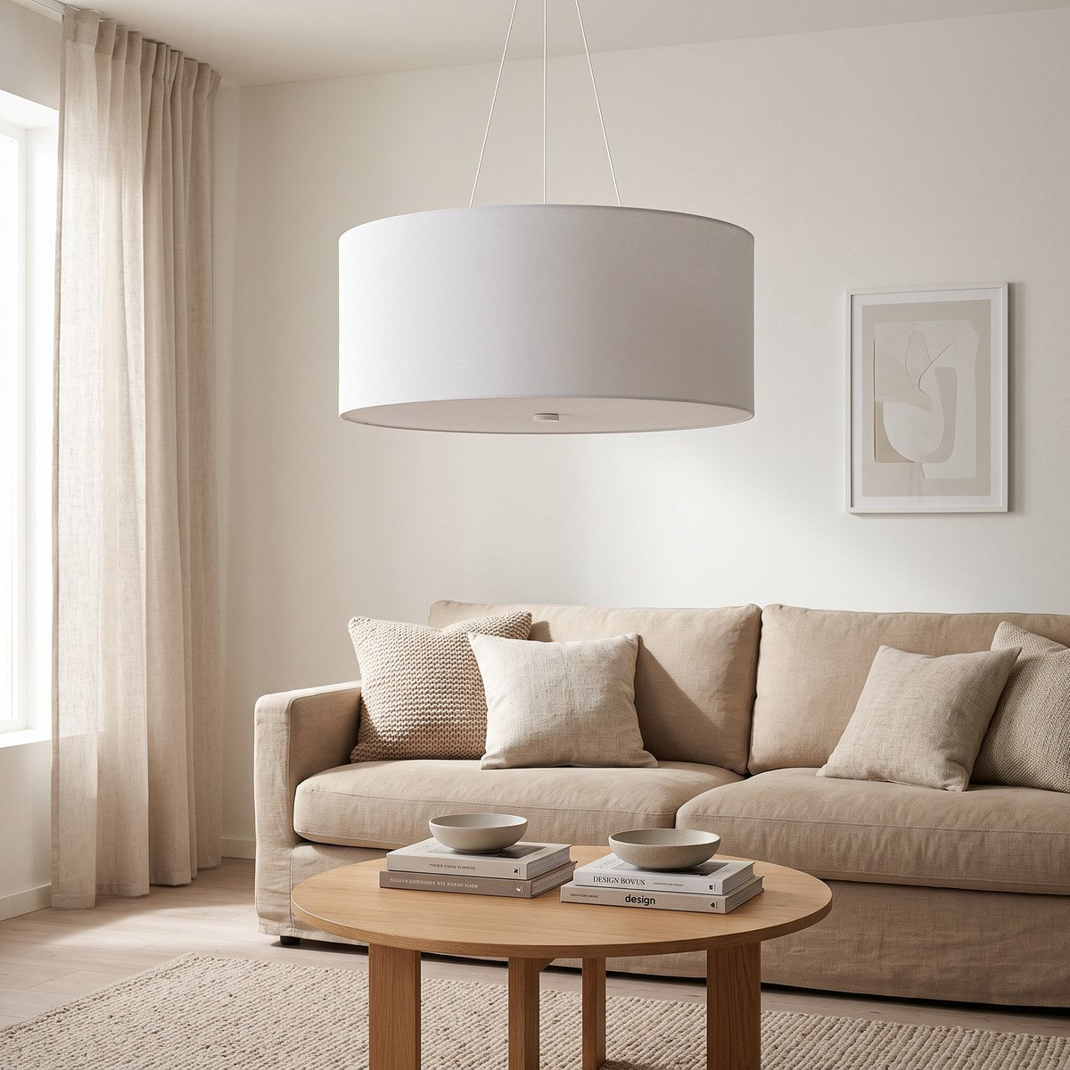 Suspension tambour en tissu de 70 cm avec diffuseur, 2 coloris