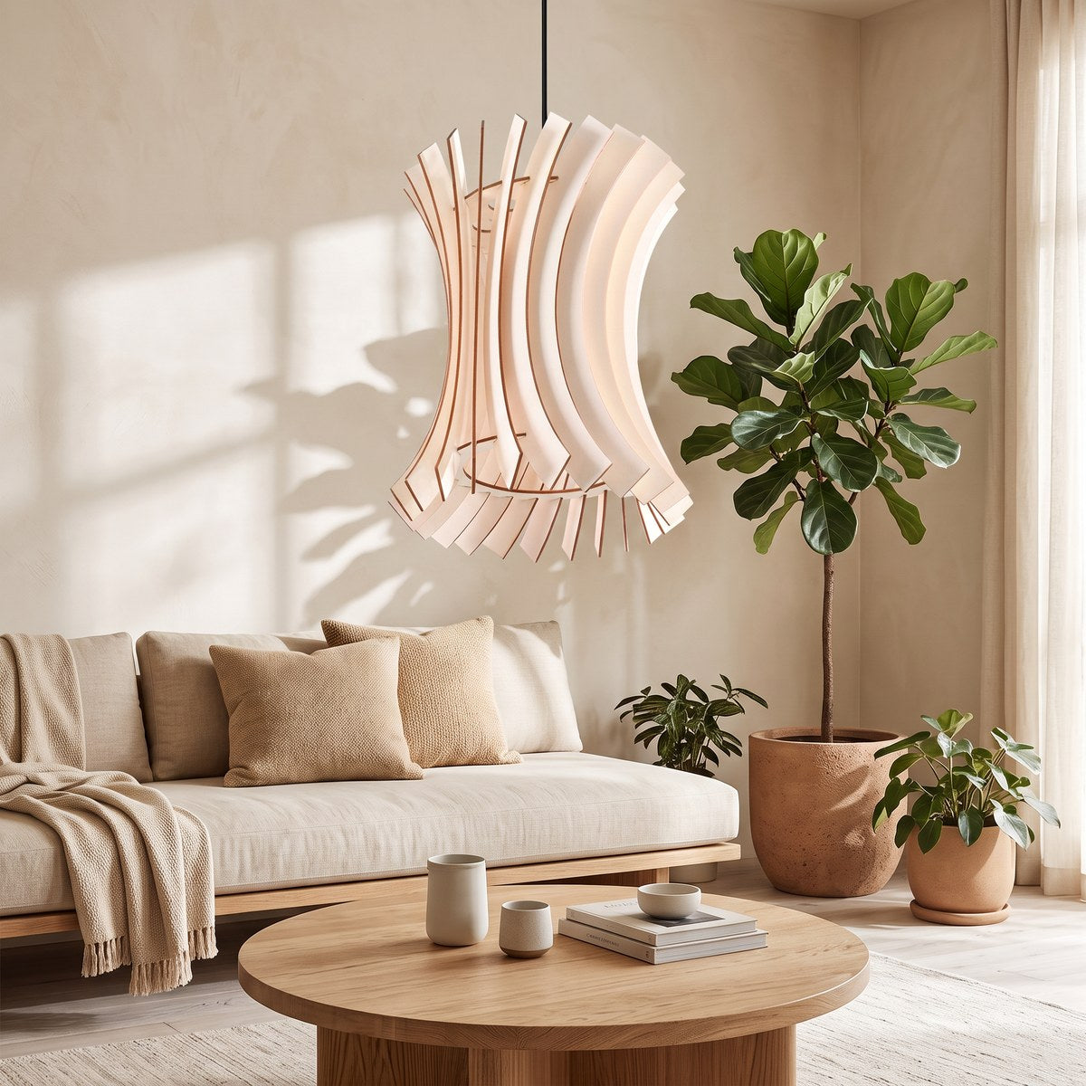 Suspension en lamelles de bois naturel de 30 cm