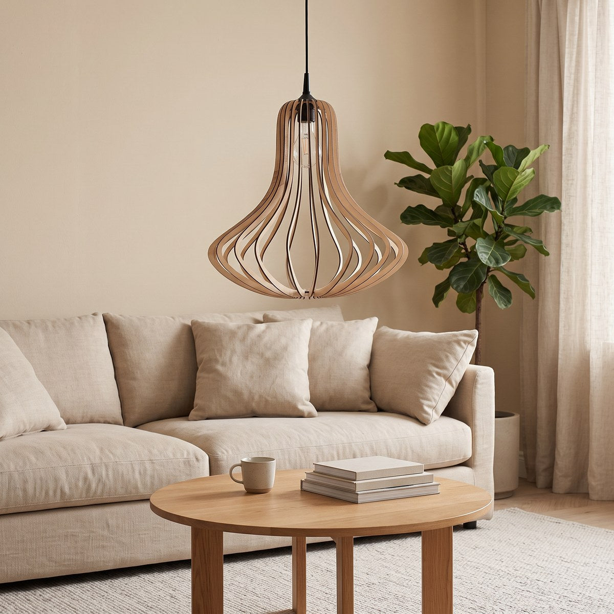 Suspension cloche en lamelles de bois de 41 cm