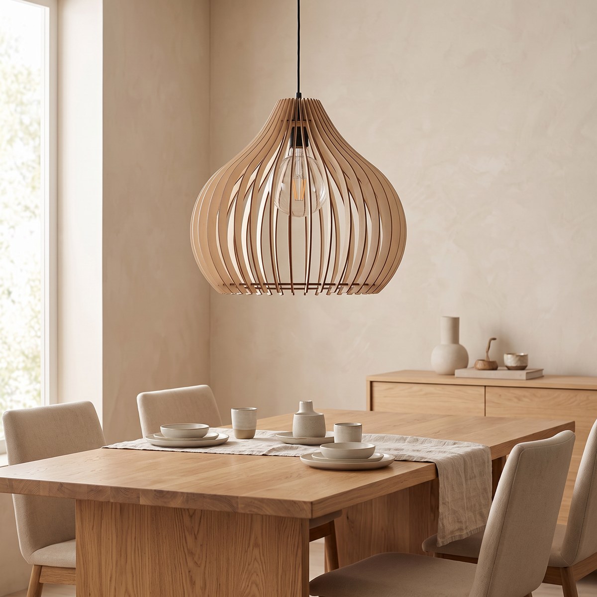 Suspension goutte en lamelles de bois de 40 cm