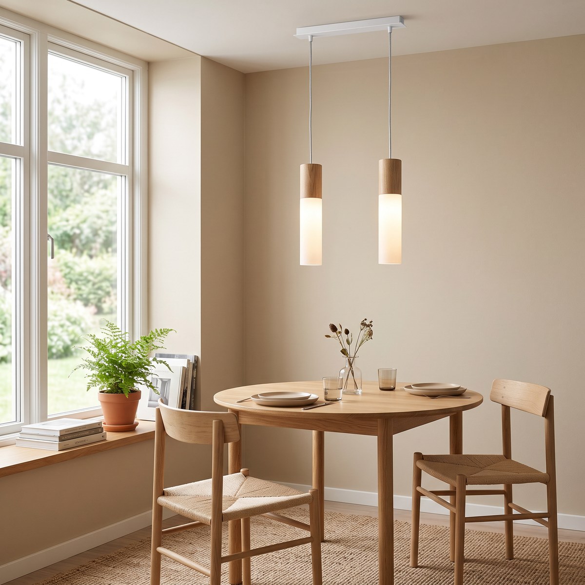 Suspension 2 tubes bois et métal sur barre, 2 coloris