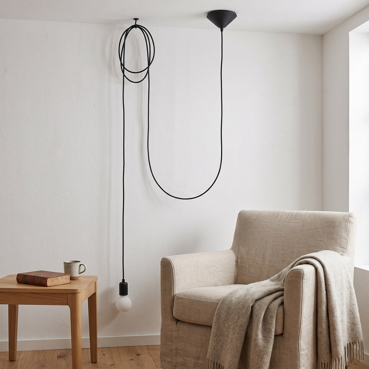 Suspension ampoule à câble textile noir de 3 m
