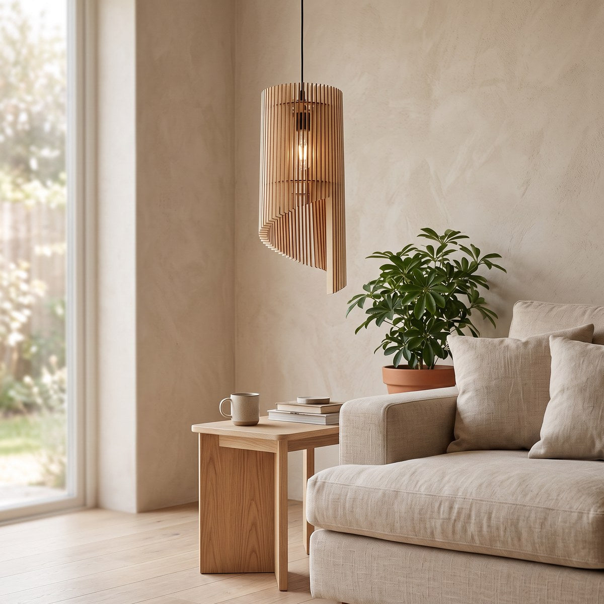 Suspension spirale en lamelles de bois de 21 cm