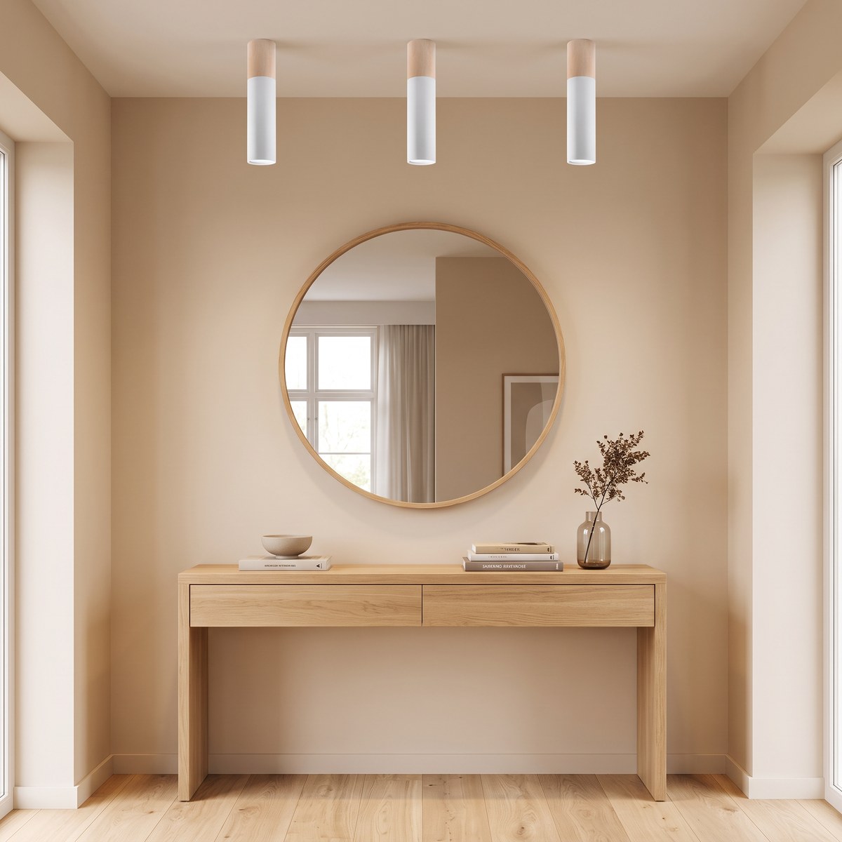 Plafonnier spot tube bois et métal de 30 cm, 2 coloris
