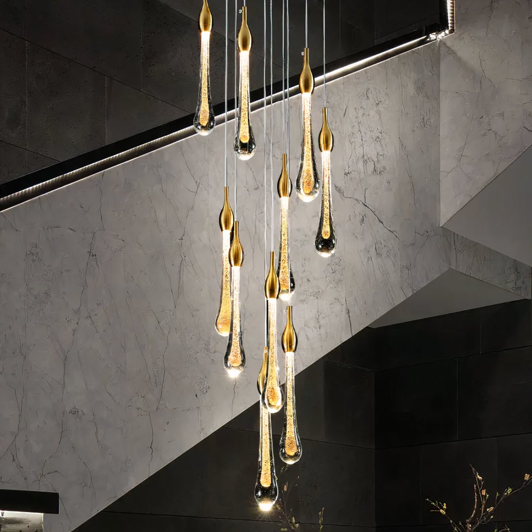 Suspension goutte d'eau en cristal dorée fine et brillante