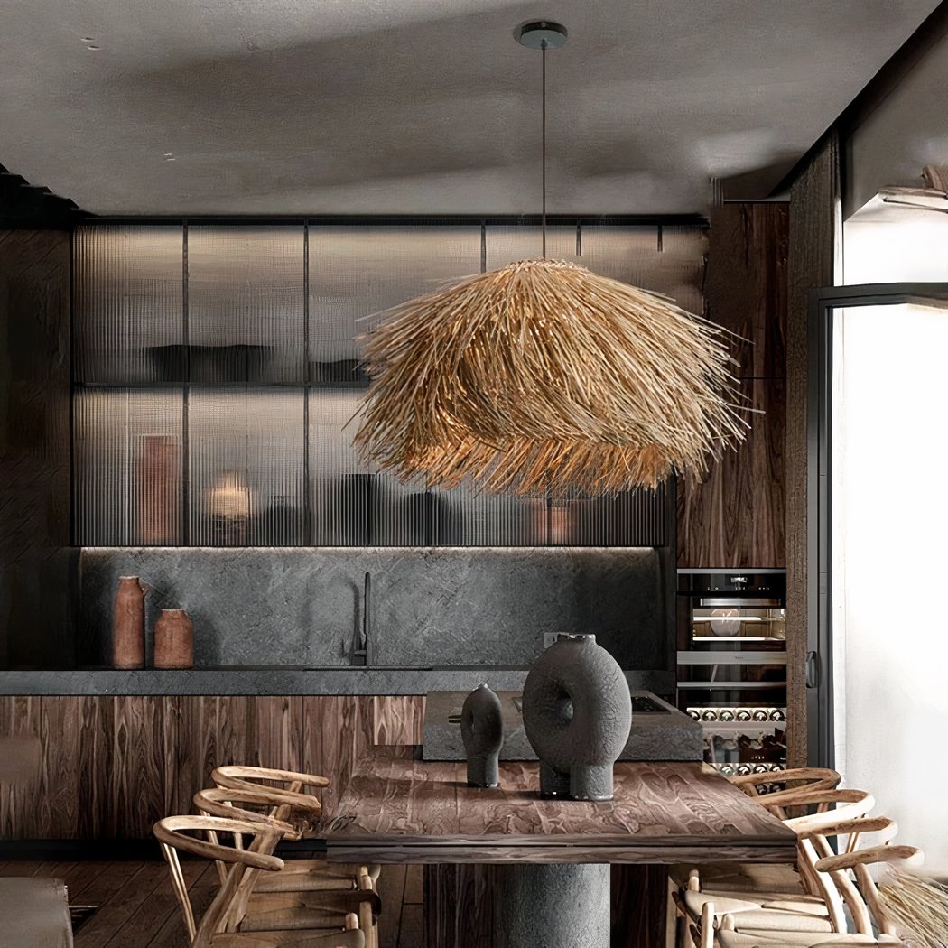 Suspension paille de style vintage pour salon