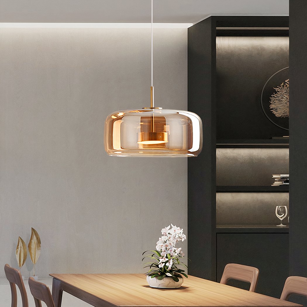Suspension verre fumé LED : dorée ou noire, S ou M