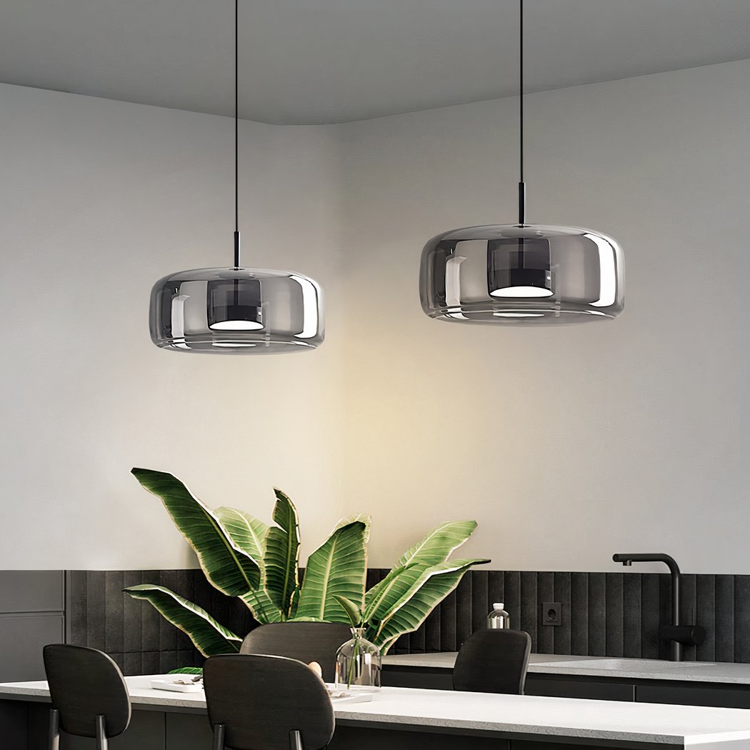Suspension verre fumé LED : dorée ou noire, S ou M