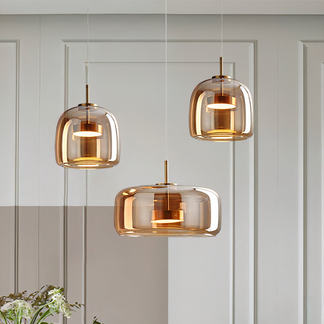Suspension verre fumé LED : dorée ou noire, S ou M