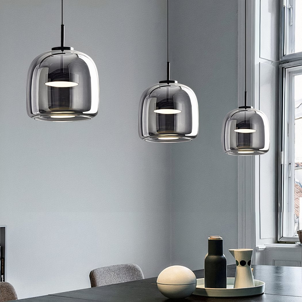 Suspension verre fumé LED : dorée ou noire, S ou M