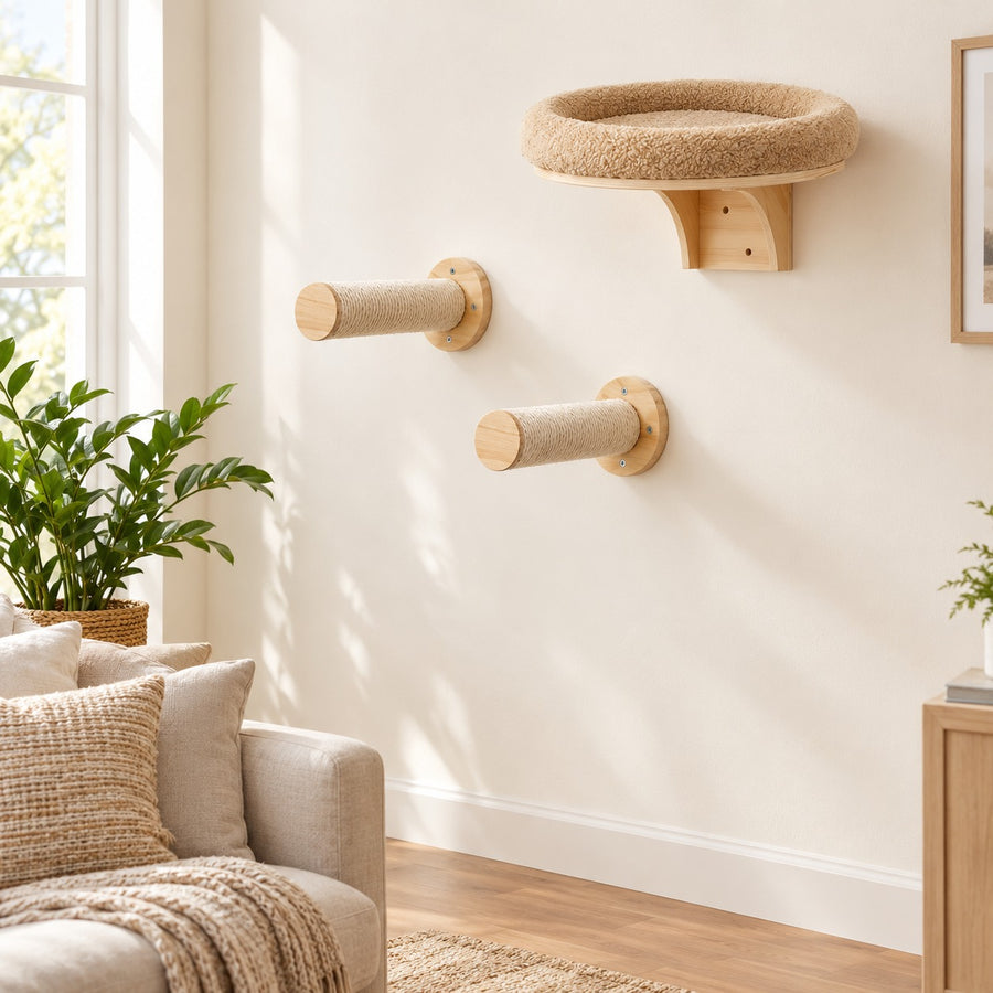 Set 1: wall bed with two rope-wrapped post steps