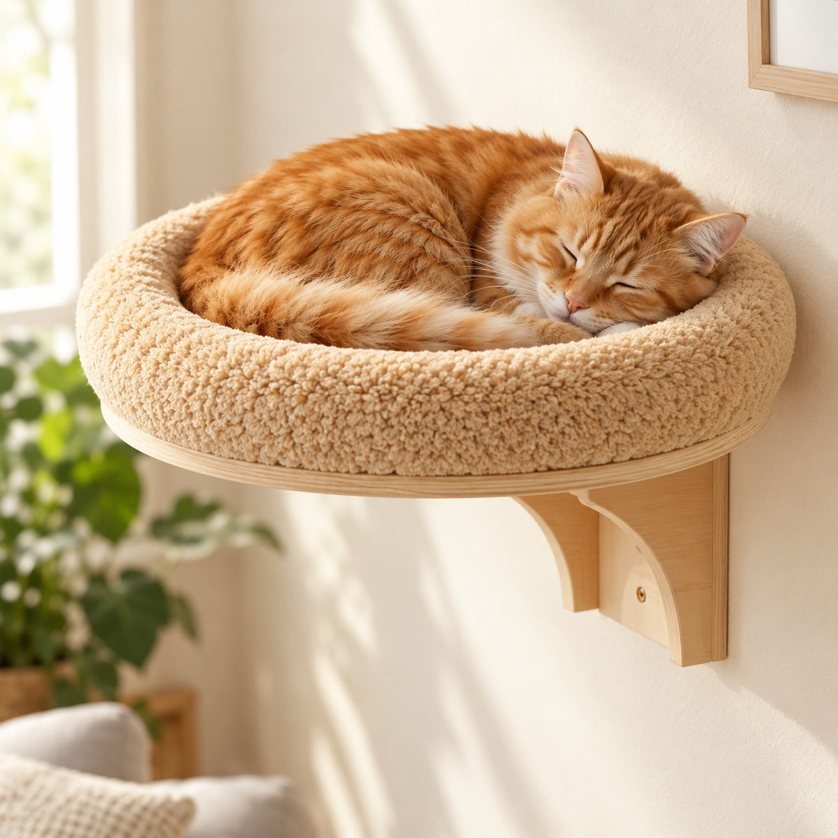 Cat asleep in the thick plush cushion of the wall bed