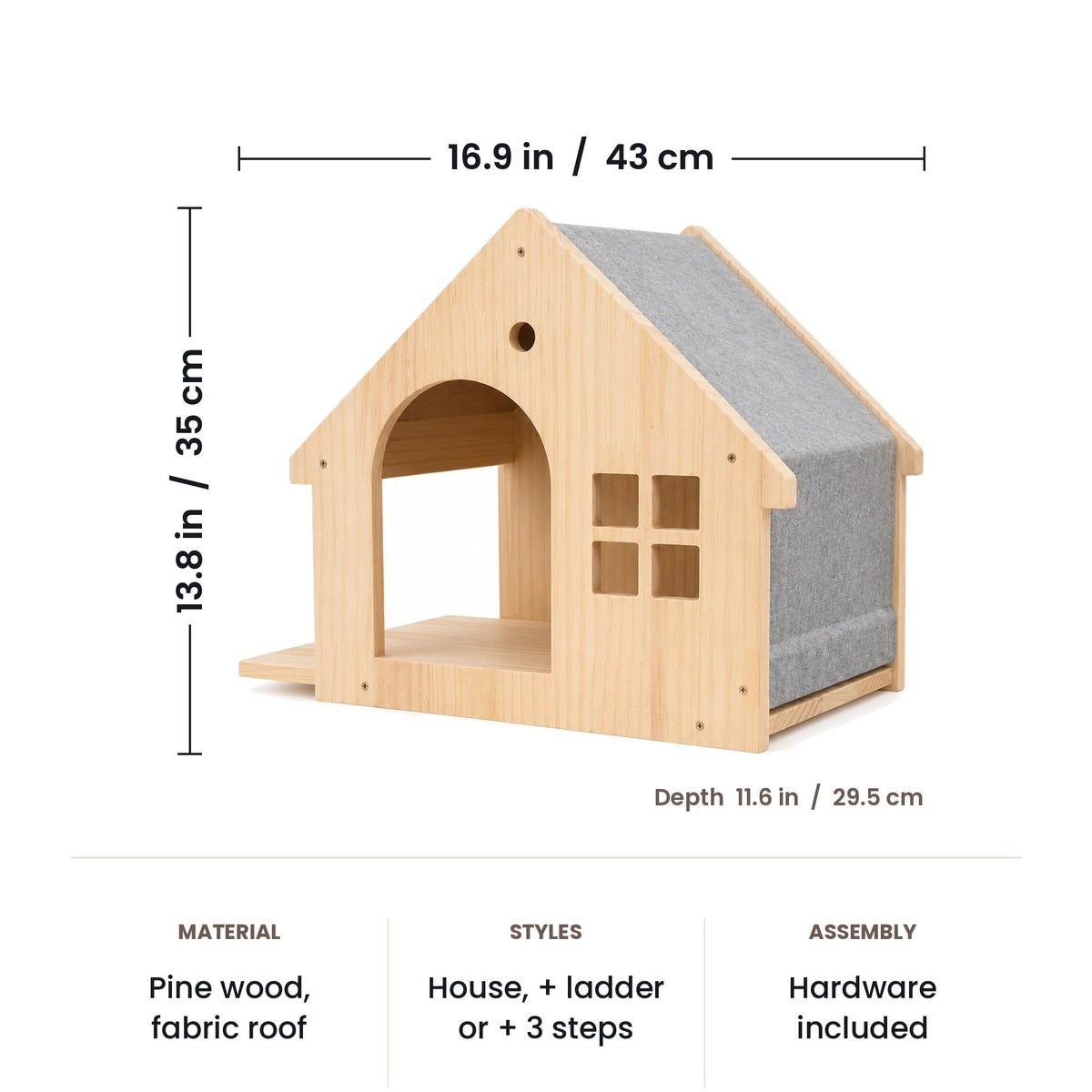 Wall cat house dimensions: 16.9 x 11.6 x 13.8 in (43 x 29.5 x 35 cm)