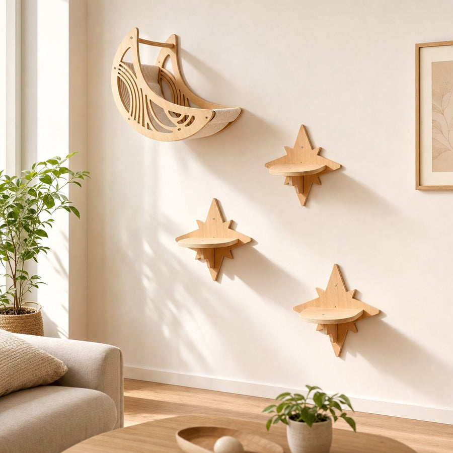 Set A: pine moon hammock and three star perches on the wall