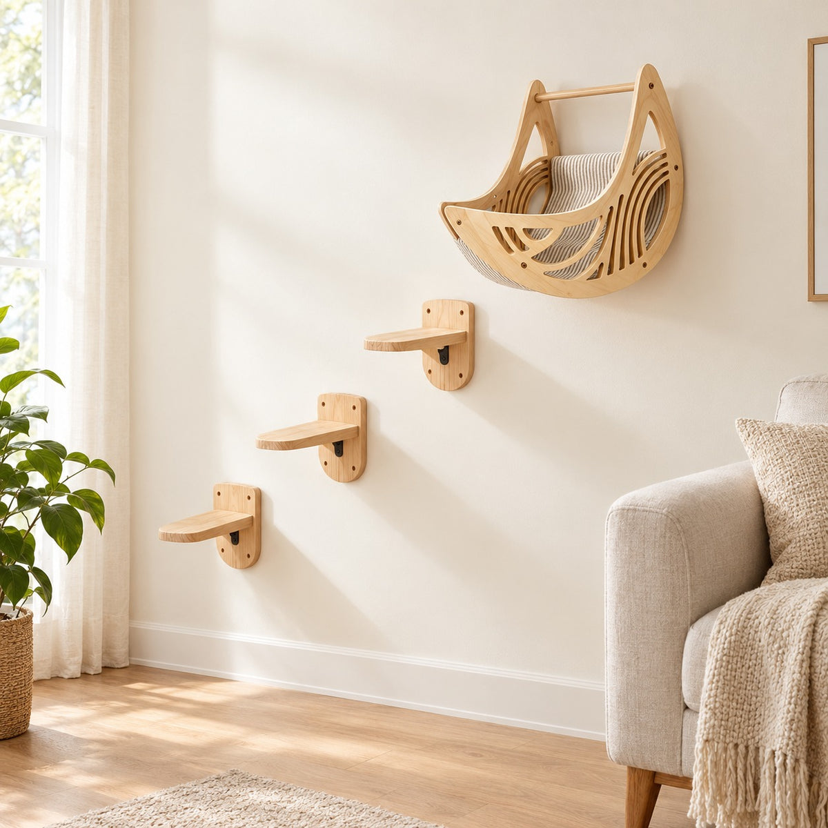 Set E: moon hammock with three pine step shelves