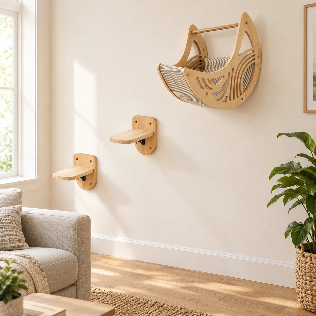 Set F: moon hammock with two pine step shelves