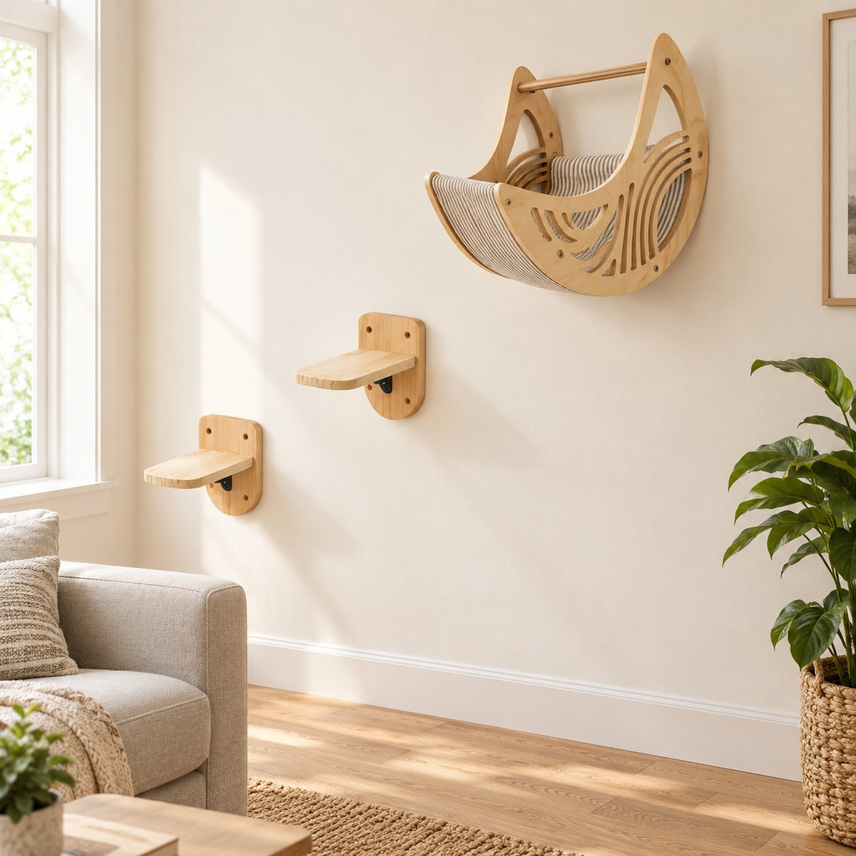 Set F: moon hammock with two pine step shelves